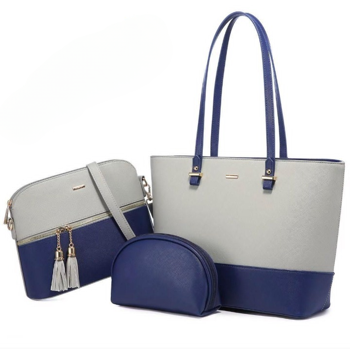 3‑Piece Tote Handbag Set – Black & Skin, Elegant Premium Quality