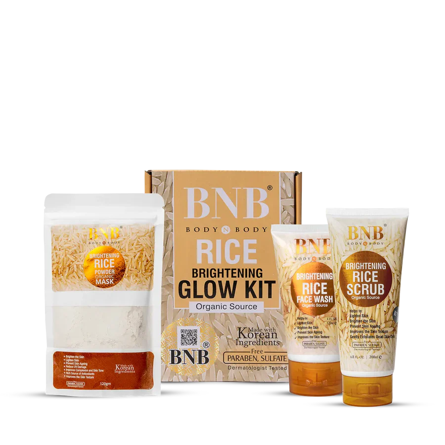 BNB Rice Brightening Glow Kit β Face Wash, Scrub & Mask