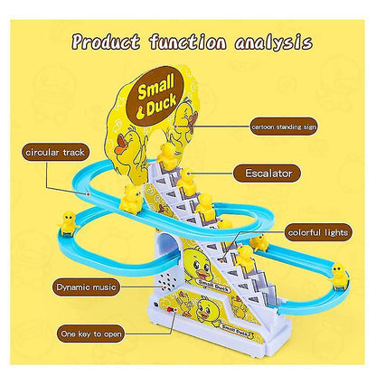 Ramadan Sale – Kids Musical Duck Climbing Stairs Toy Track Set with Lights & Sound