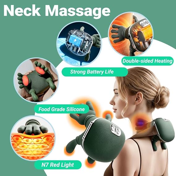 Professional 8-Finger Cordless Neck & Body Massager with Heat Therapy