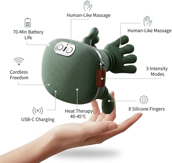Professional 8-Finger Cordless Neck & Body Massager with Heat Therapy
