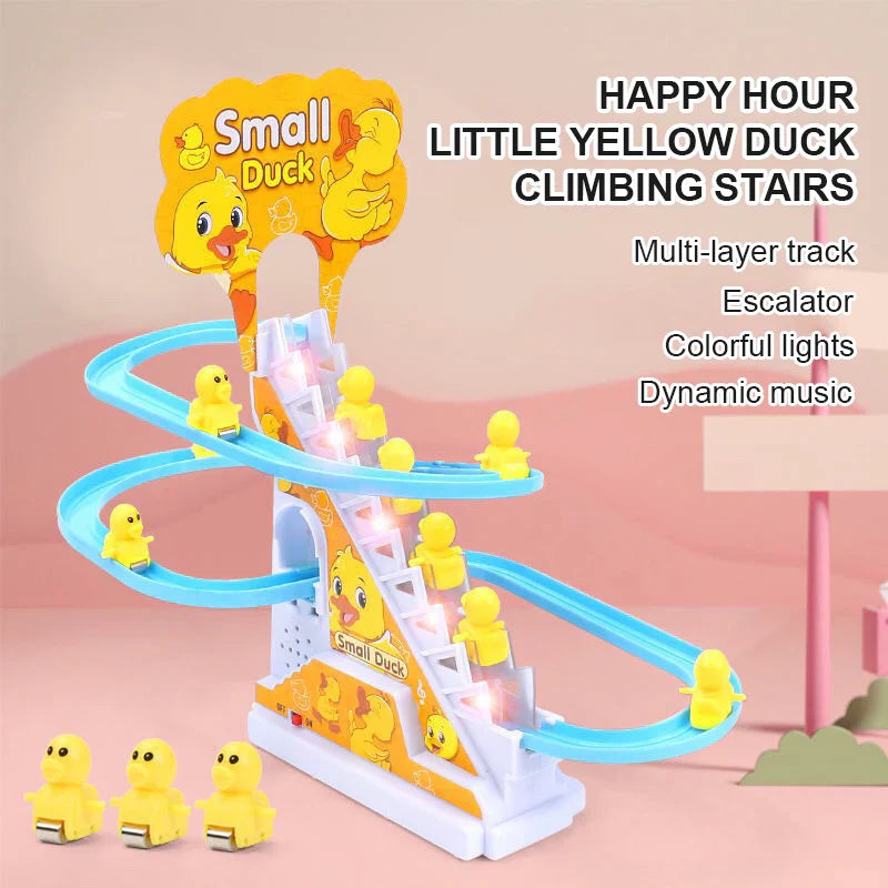 Ramadan Sale – Kids Musical Duck Climbing Stairs Toy Track Set with Lights & Sound
