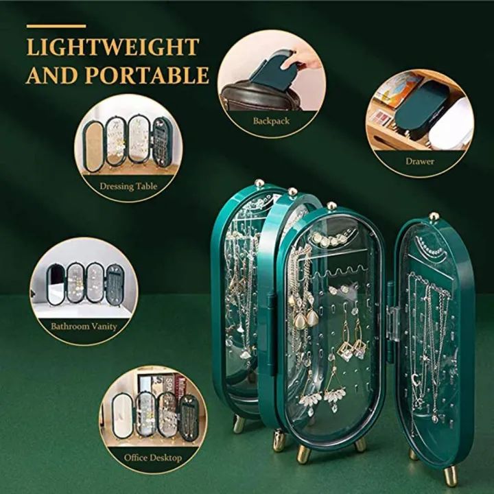 Foldable Jewelry Organizer with Mirror – Earrings & Necklace Holder
