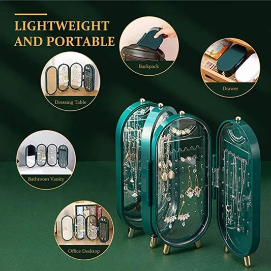 Foldable Jewelry Organizer with Mirror – Earrings & Necklace Holder